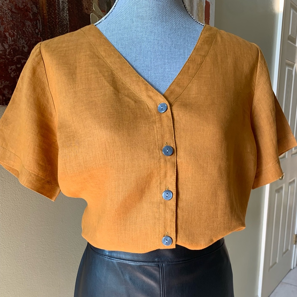 Garnet Hill Yellow Short Sleeve Button Down Shirt
